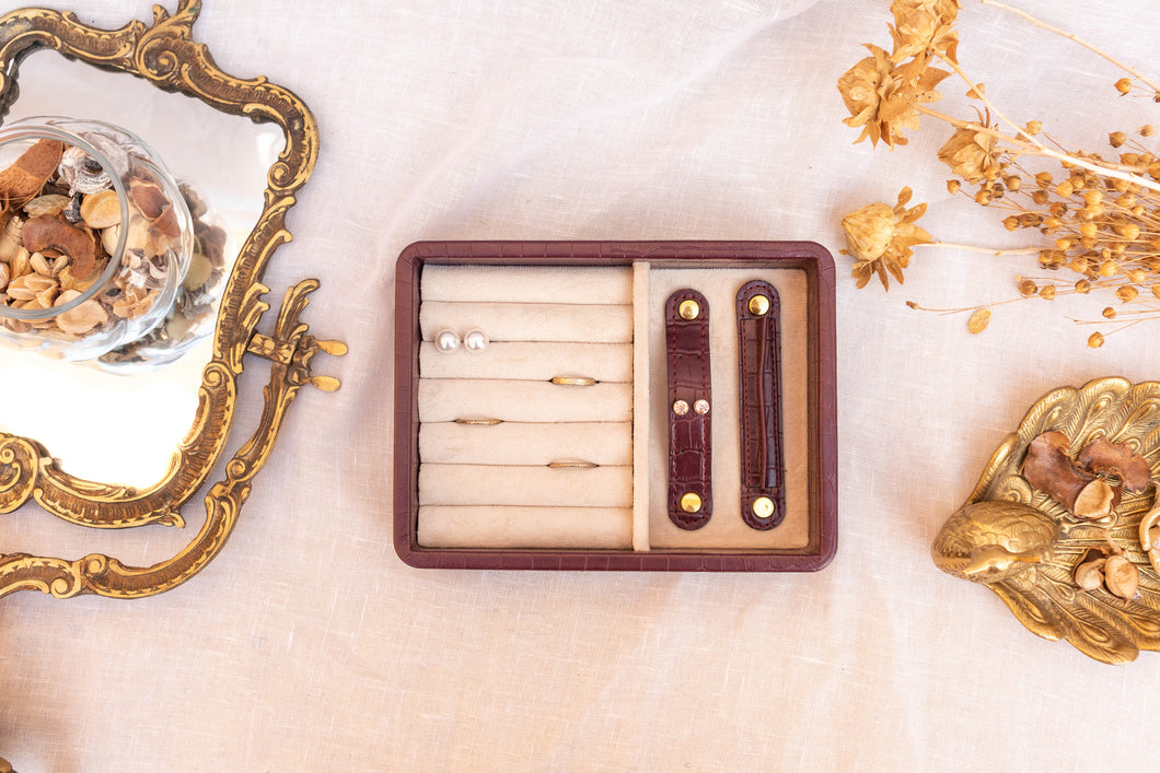 Gemma - Burgundy Mini Earrings/Rings Tray